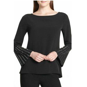 Calvin Klein Embellished Bell-Sleeve Top Black S